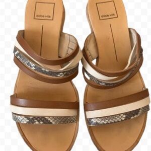 Dolce Vita Pais Snakeskin Brown Cream Slide Sandals Strap Design Sz 8 🔥3 for 25